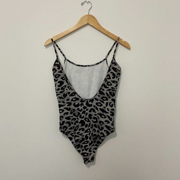 Zara Gray Animal Print Bodysuit Tank Size Small - Picture 4 of 6